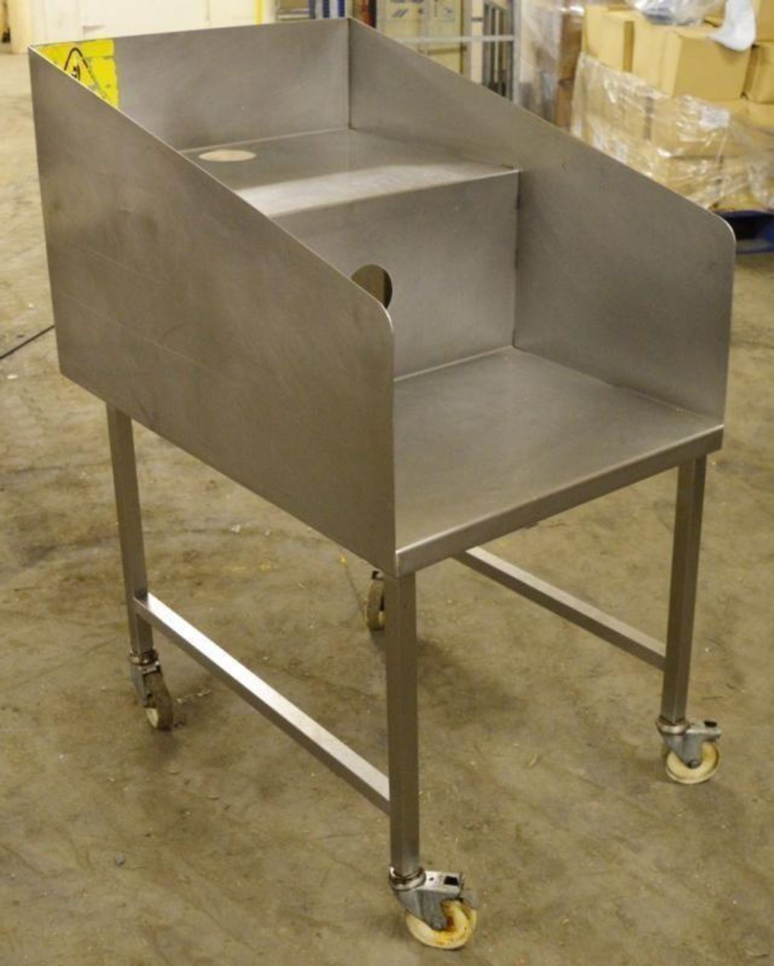 1 x Stainless Steel Commercial Waste Bench - Two Tier Waste Chute on Castors - H114 x W62.5 x D90 cm - Image 4 of 5