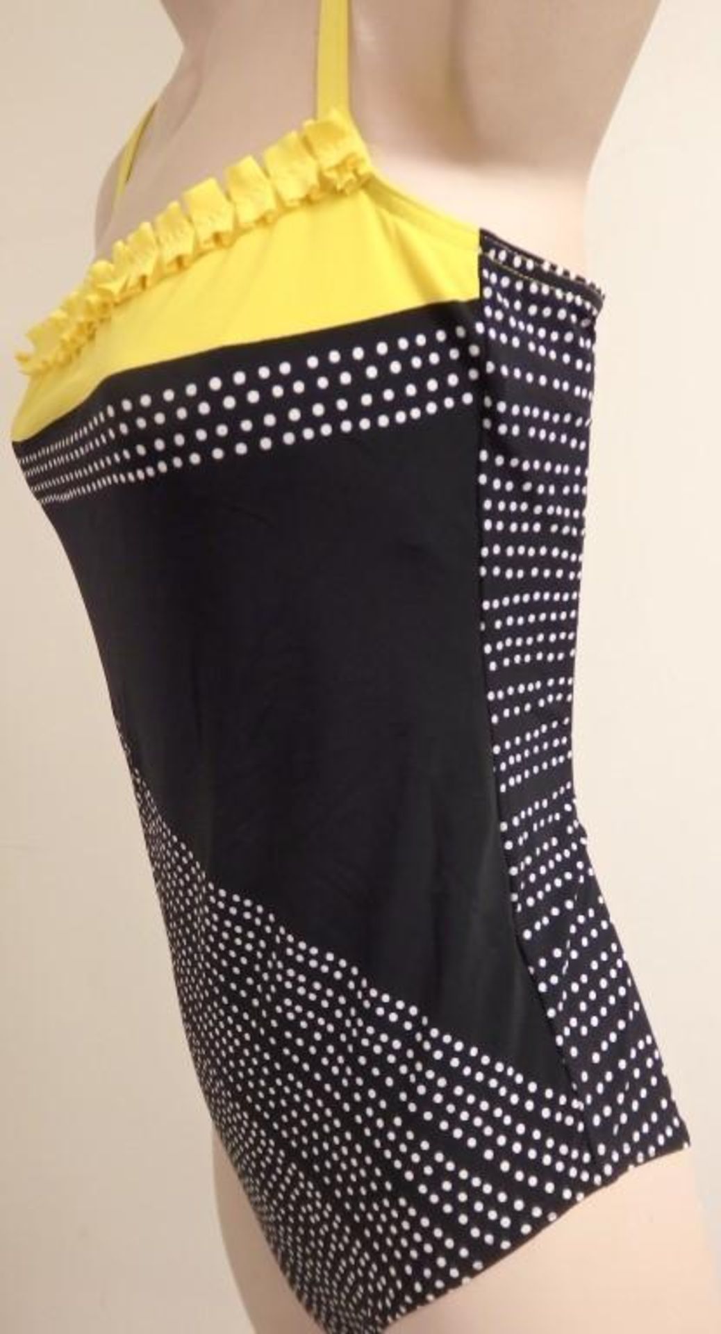 1 x Rasurel - Black Polka dot with canary yellow trim & frill Tobago Swimsuit - R21031 - Size 2 - UK - Image 2 of 8