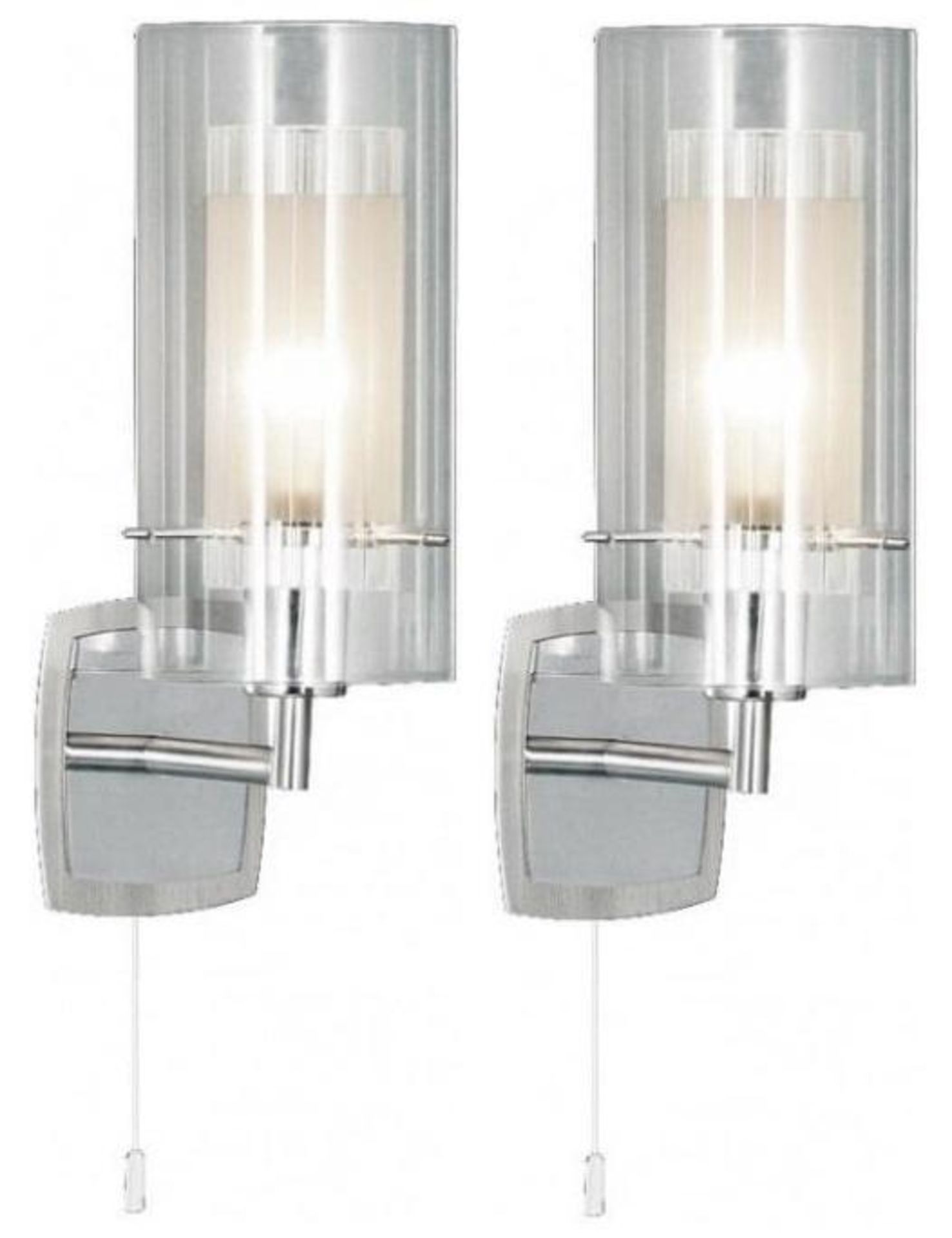 A Pair Of Duo-1 Satin Silver Wall Light With Double Glass Cylinder Shade - New Boxed Stock - CL323 -