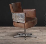 1 x Hand Finished Timothy Oulten-style Leather Swivel Chair *NO VAT ON HAMMER*