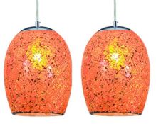 2 x Crackle Orange Mosaic Glass Dome Fittings With Satin Silver Trim - New Boxed Stock - CL323 -