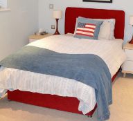 1 x Small Double Bedbase Upholsted In A Bright Red Chenille Fabric With Matching Headboard