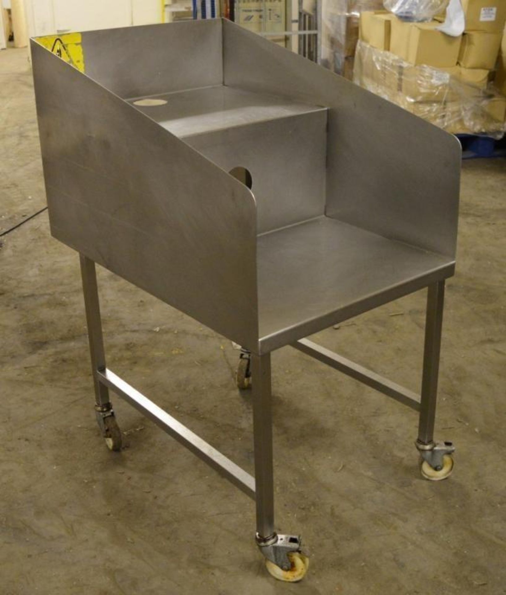 1 x Stainless Steel Commercial Waste Bench - Two Tier Waste Chute on Castors - H114 x W62.5 x D90 cm