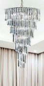 1 x Sigma Chrome 9 Light Chandelier With Clear Acrylic Prisms  - Striking Vintage Elegance in Chrome