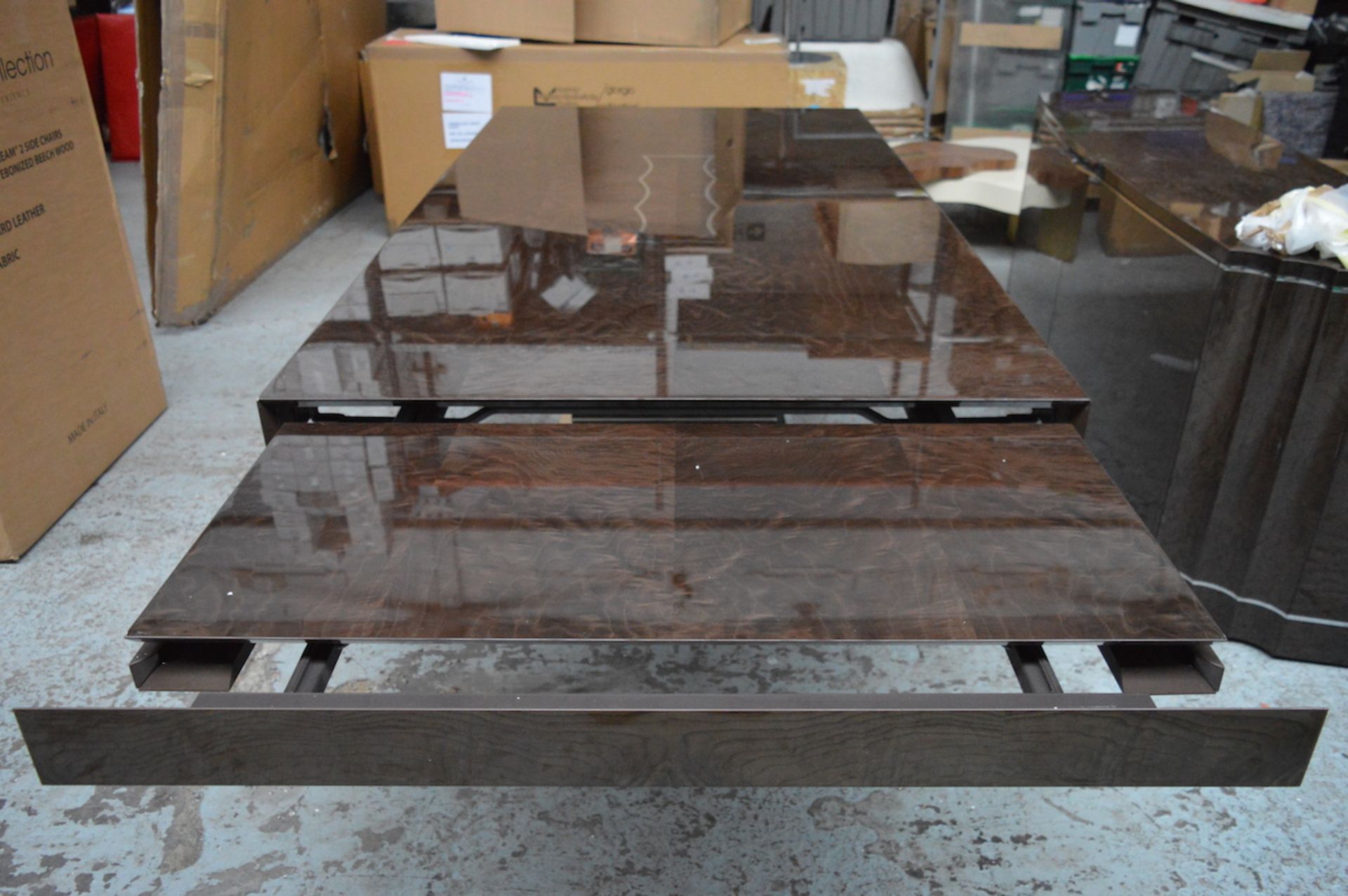 1 x Giorgio Absolute Dining Extension Table 4000 – Mako Japanese Tamos Burl Veneer With a High Gloss - Image 12 of 23