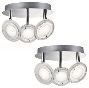 2 x Frenzy Chrome Triple Light Plate SpotlightSs With 3 x Round LED Lights & Frosted Glass - New Box