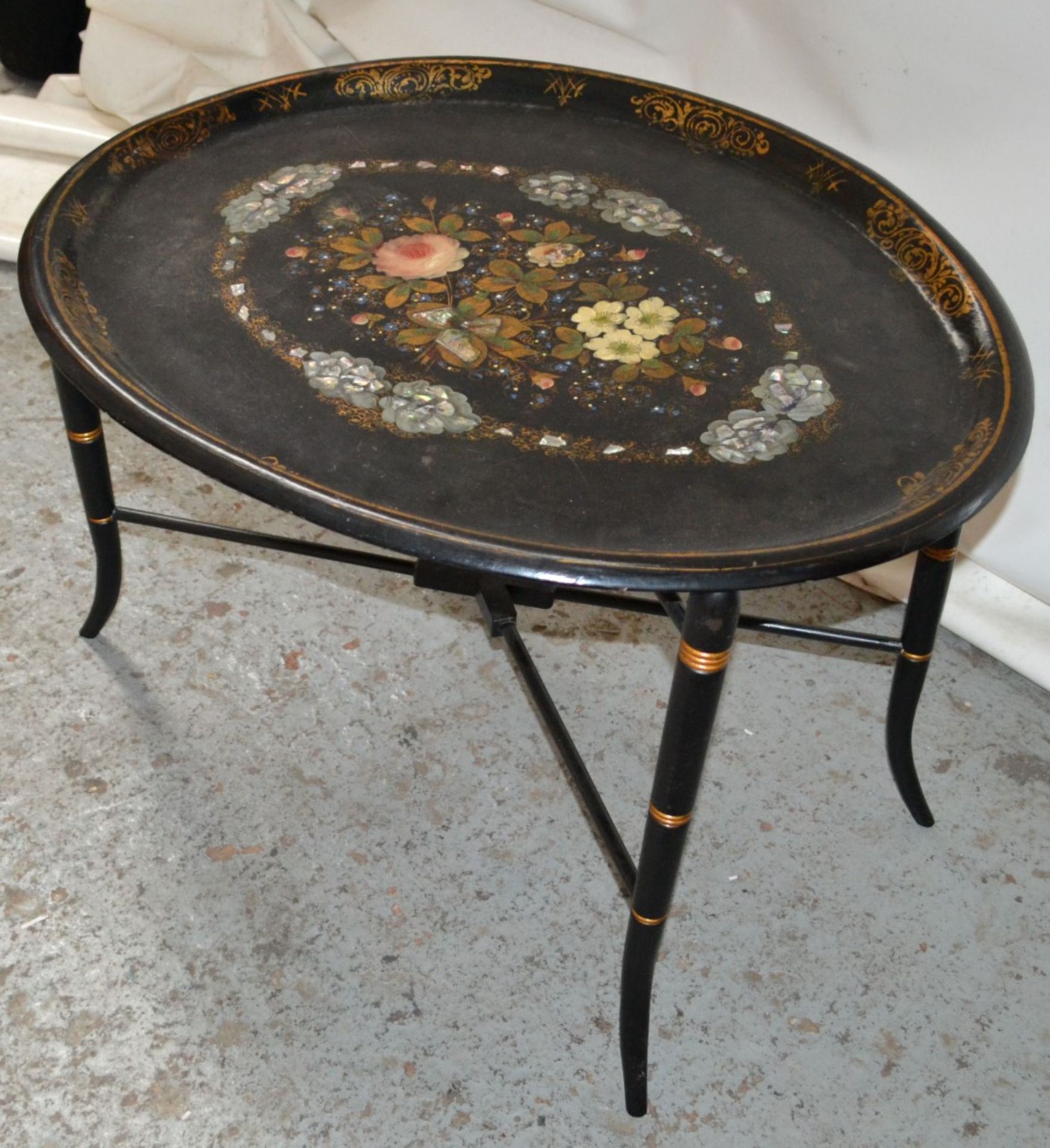 1 x Tole Tray with Mother of Pearl Inlay on Stand - CL314 - Location: Altrincham WA14 - *NO VAT On H - Image 3 of 9