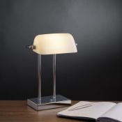 1 x Bankers Style Chrome Table Lamp With White Glass Shade - New Boxed Stock - CL323 - Ref: 1200CC /