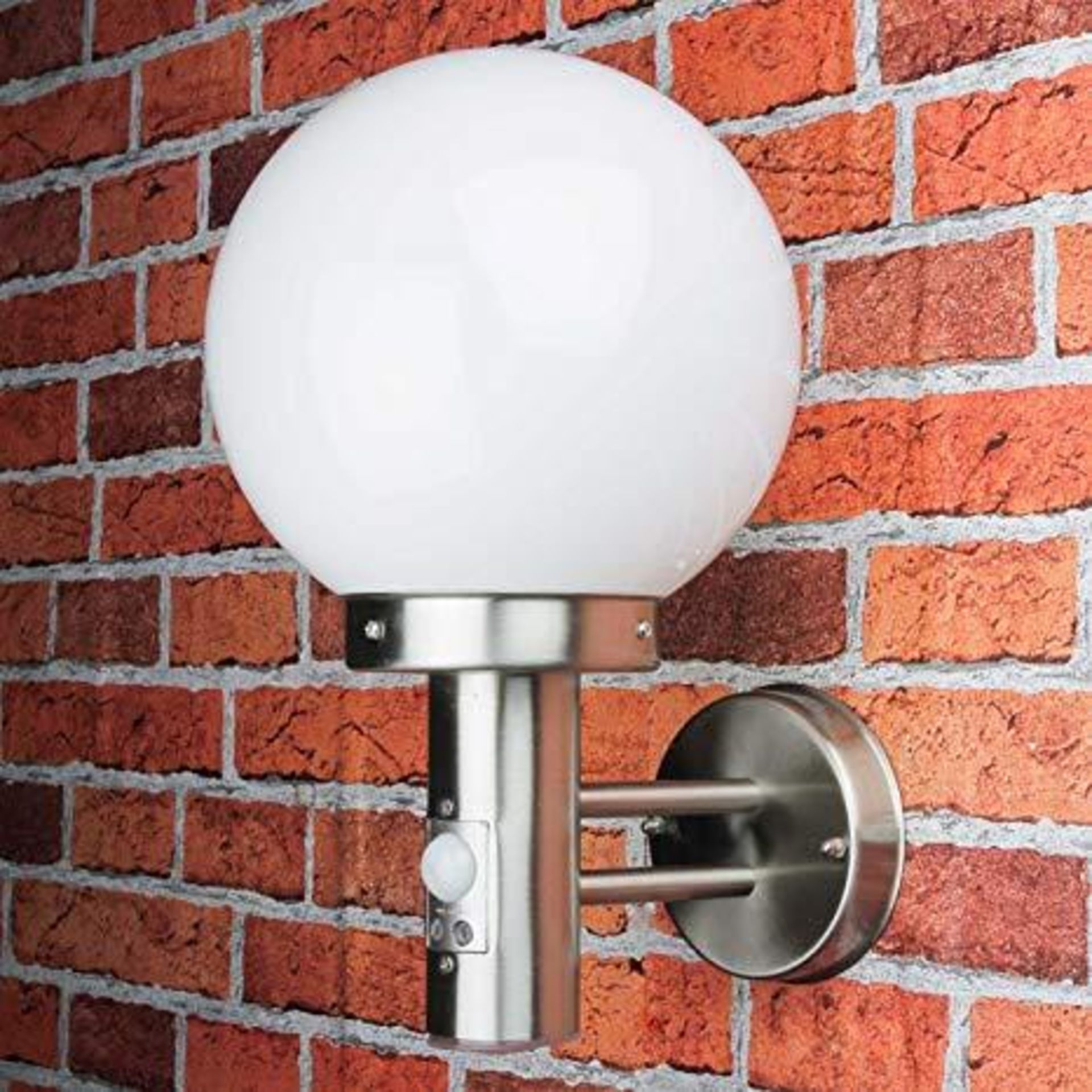 2 x Globe Outdoor Wall Light With PIR Motion Sensor - Stainless Steel With Polycarbonate Shade - IP4 - Image 2 of 5