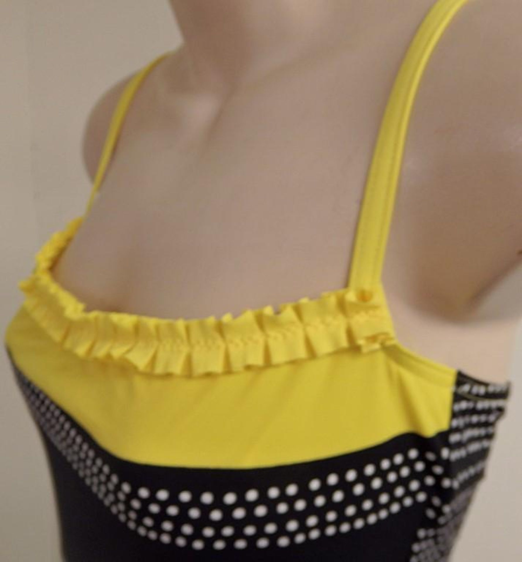 1 x Rasurel - Black Polka dot with canary yellow trim & frill Tobago Swimsuit - R21031 - Size 2 - UK - Image 7 of 8