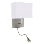 1 x Oblong Satin Silver Wall Light With White Shade and Switched LED Flexi Arm - New Boxed Stock -