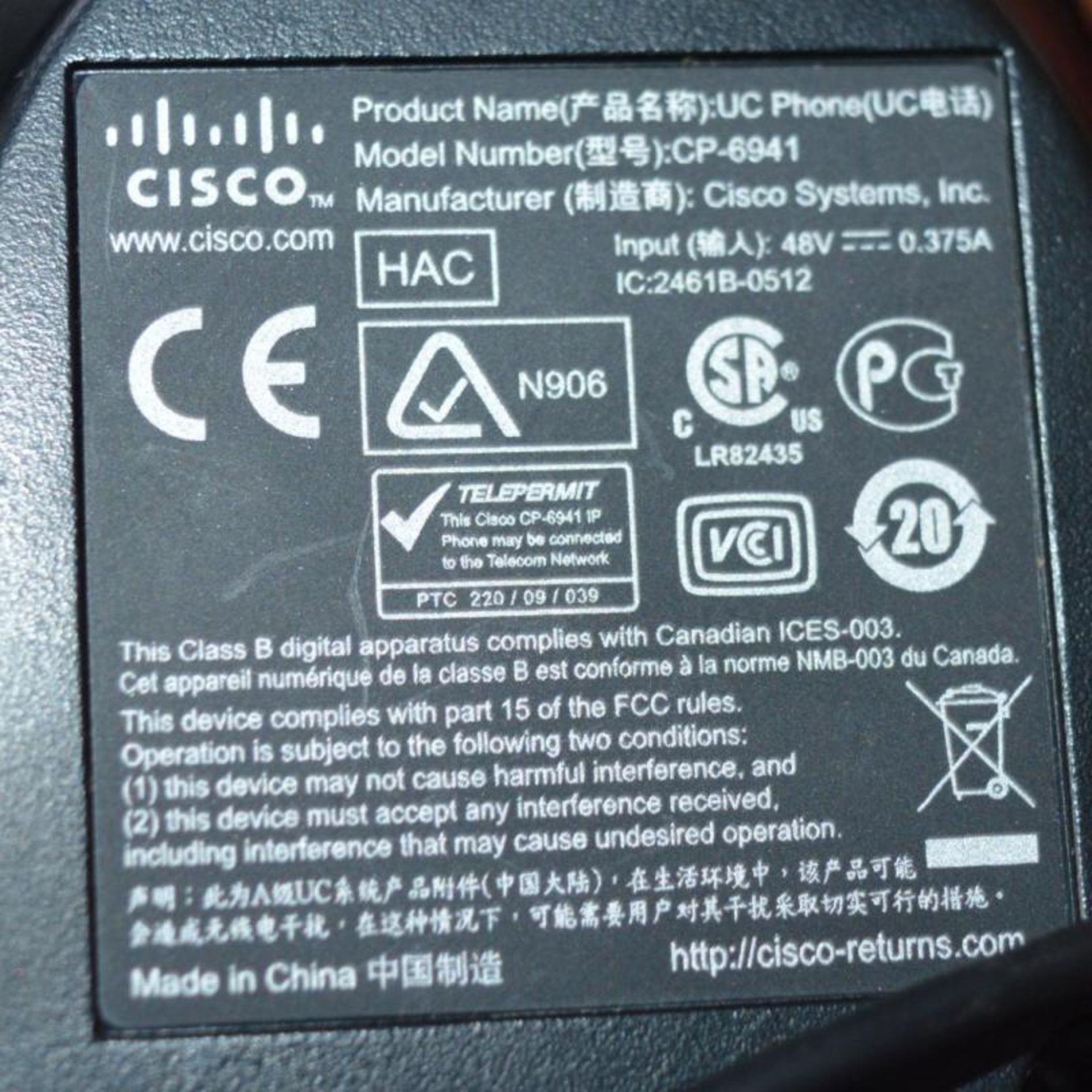 1 x Cisco CP-6941 Unified IP Phone Handset With Headset - From Working Office Environment Presented - Image 2 of 2