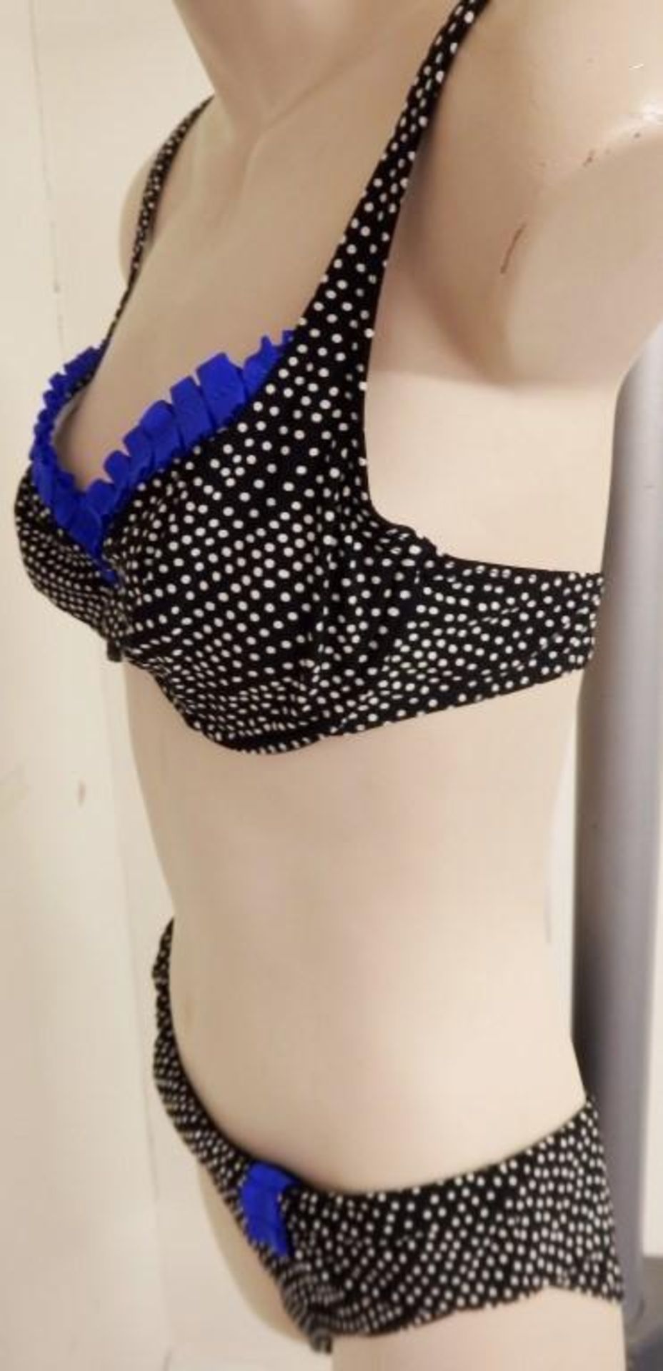 1 x Rasurel - Black Polka dot with royal blue trim &frill Tobago Bikini - B21068 - Size 2C - UK 32 - - Image 5 of 10