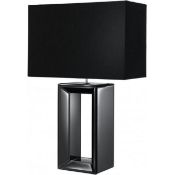 1 x Black Mirror Reflection Table Lamp With Black Oblong Faux Silk Shade and Switched Cable - New Bo