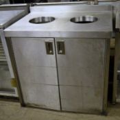 1 x Stainless Steel Bin Cupboard With Two Chutes - CL180 - Ref JP577 - Location: Bolton BL1