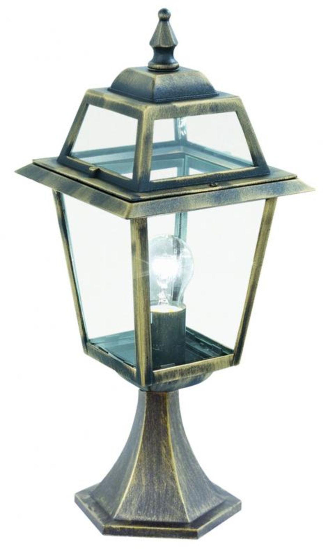 1 x New Orleans Aluminium IP44 Outdoor Post Lamp - Black and Gold Finish With Clear Glass - New Boxe