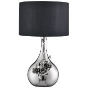 1 x Searchlight Tall Flower Lamp - Chrome Finish With Flower Base Design and Black Shade - New Boxed