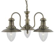 1 x Fisherman Antique Brass 3 Light Fitting With Oval Seeded Glass Shades - New Boxed Stock - CL323