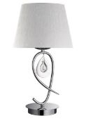 1 x Angelique Table Lamp, Chrome, White Ruffled Shades, Chrome & Clear Glass Pear-Drop Deco