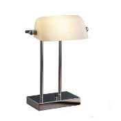 2 x Bankers Style Chrome Table Lamp With White Glass Shade - Brand New Boxed Stock -