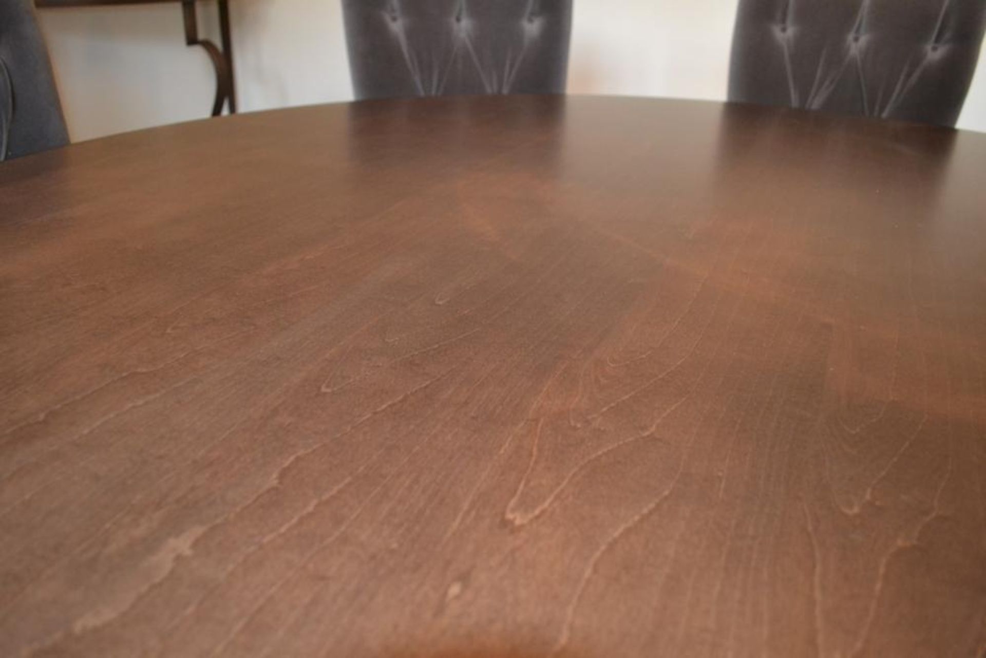 1 x Bespoke Round Dining Table With Sycamore Wood Finish - Includes Set of Six Grey Button Back - Image 3 of 20