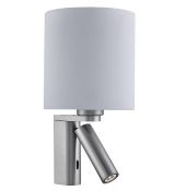 1 x Satin Silver Wall Light With LED Reading Light - Brand New Boxed Stock - CL323