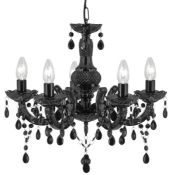 1 x Marie Therese Black 5-Light Chandelier With Acrylic Glass Drops - New Boxed Stock - CL323 - Ref: