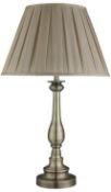 2 x Antique Brass Table Lamp With Mink Pleated Fabric Shade - Brand New Boxed Stock