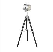 1 x Stage Light Black Floor Lamp With Stylish Chrome Shade - Brand New Boxed