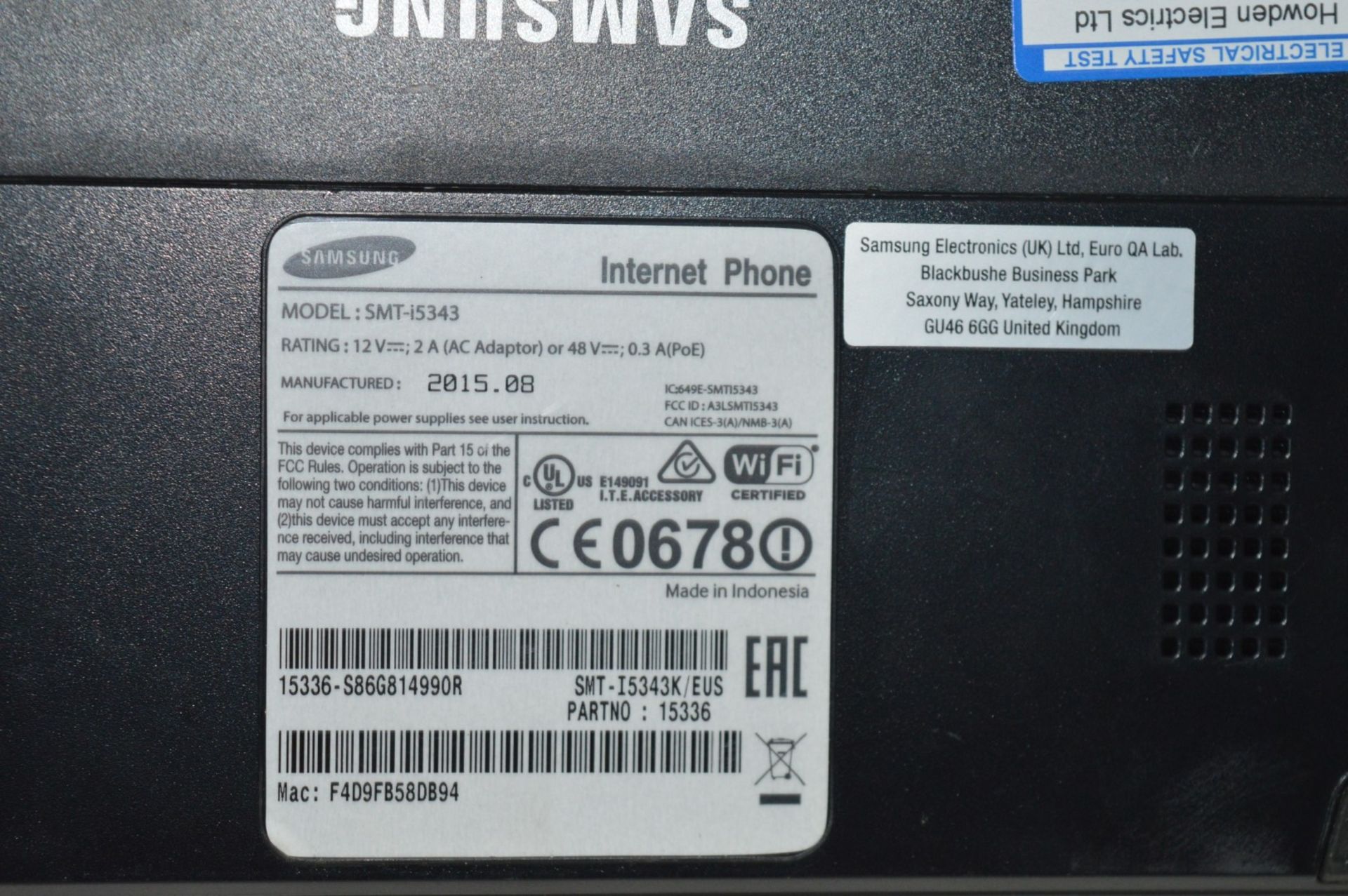 2 x Samsung SMT-i5343 IP Internet Phones with WiFi Ethernet Bluetooth & NFC - CL401 - Ref J1557/ - Image 4 of 7