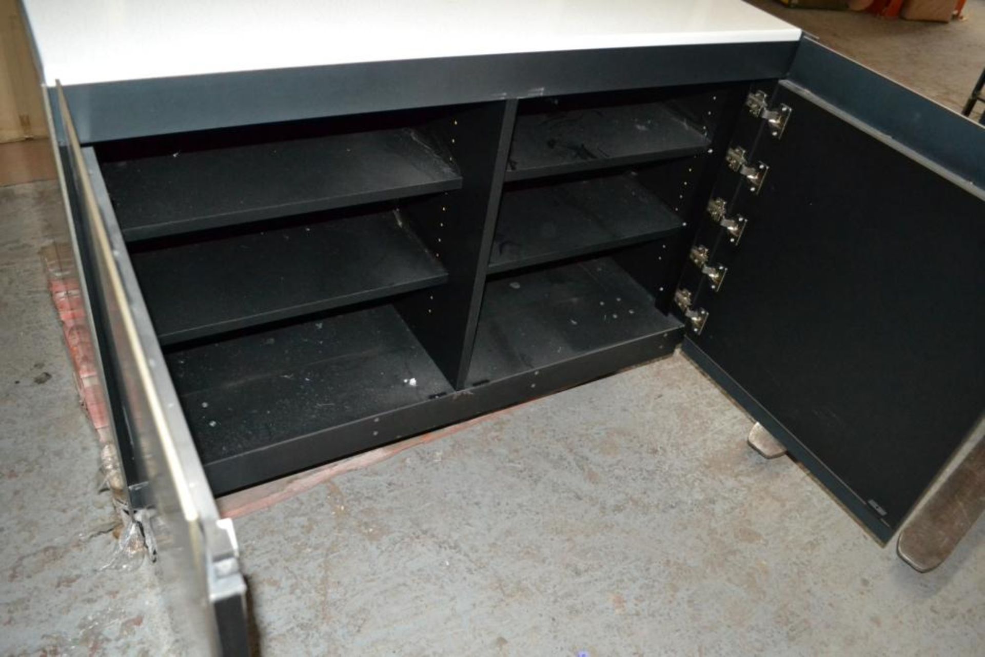 1 x 4-Door, Double-sided Metal Storage Unit With Enameled Countertop And Shelving - Recently Removed - Image 2 of 6