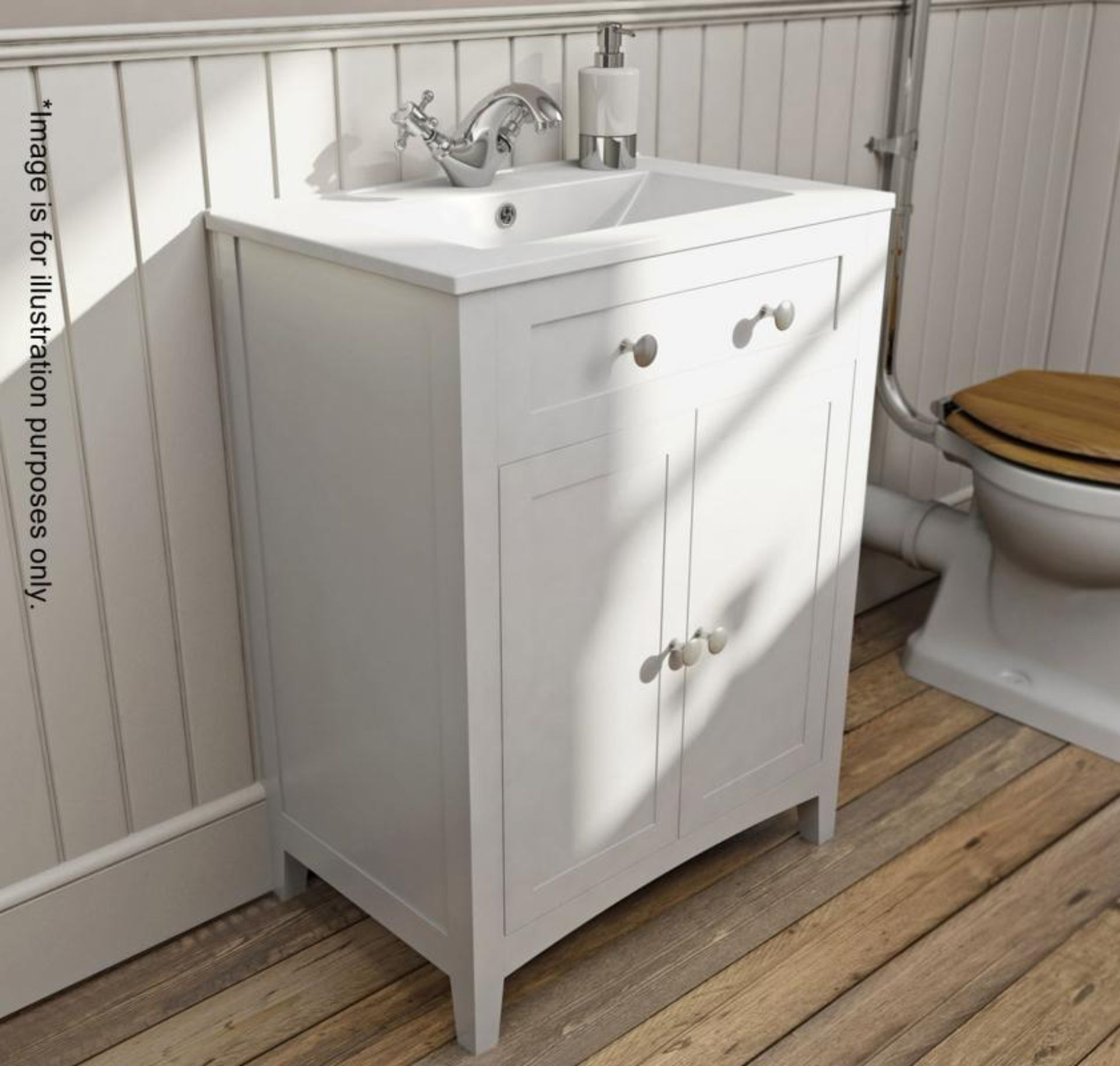 1 x Camberley 600 2-Drawer Soft Close Vanity Unit In White - New / Unused Stock - Dimensions: W60 x