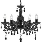 1 x Marie Therese Black 5 Light Chandelier With Acrylic Glass Drops- Brand New