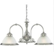 1 x American Diner Satin Silver 3 Light Fitting With Acid Ribbed Glass - Brand New Boxed Stock -