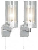 A Pair Of Duo-1 Satin Silver Wall Light With Double Glass Cylinder Shade - New Boxed Stock - CL323 -