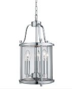 1 x Victorian Lantern Chrome 3-Light Ceiling Fitting With Clear Glass Panels - New Boxed Stock - CL3