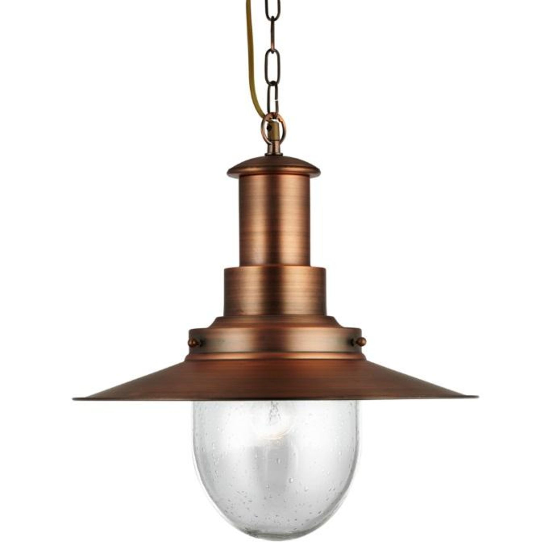 1 x Large Fisherman Copper Pendant Light With Oval Seeded Glass Shade - New Boxed Stock - CL323 - Re
