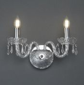 1 x Hale Georgian-Style Chrome 2-Light Wall Bracket With Crystal Trimmings - New Boxed Stock - CL323