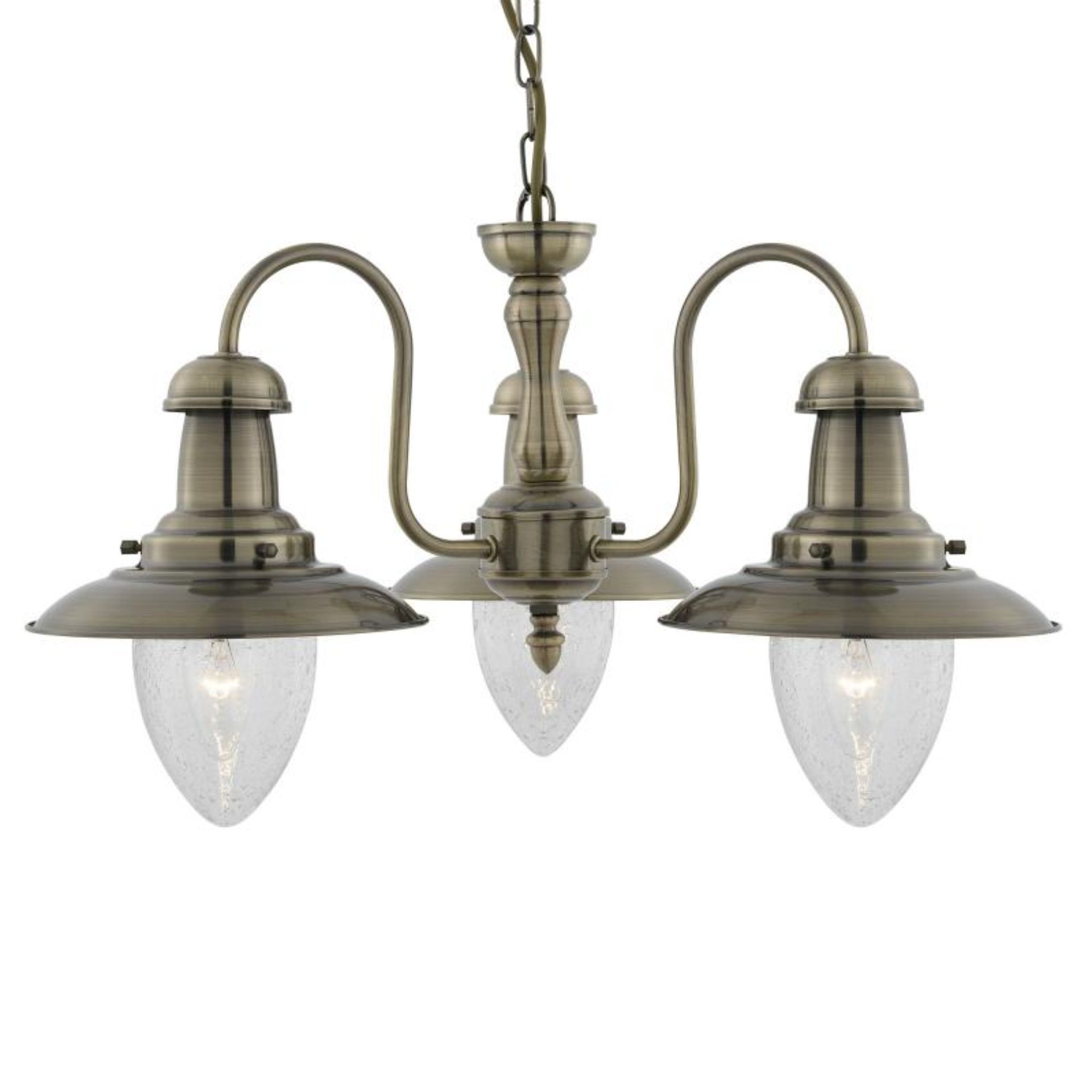 2 x Fisherman Antique Brass 3 Light Fittings With Oval Seeded Glass Shades - New Boxed Stock - CL323 - Image 2 of 2