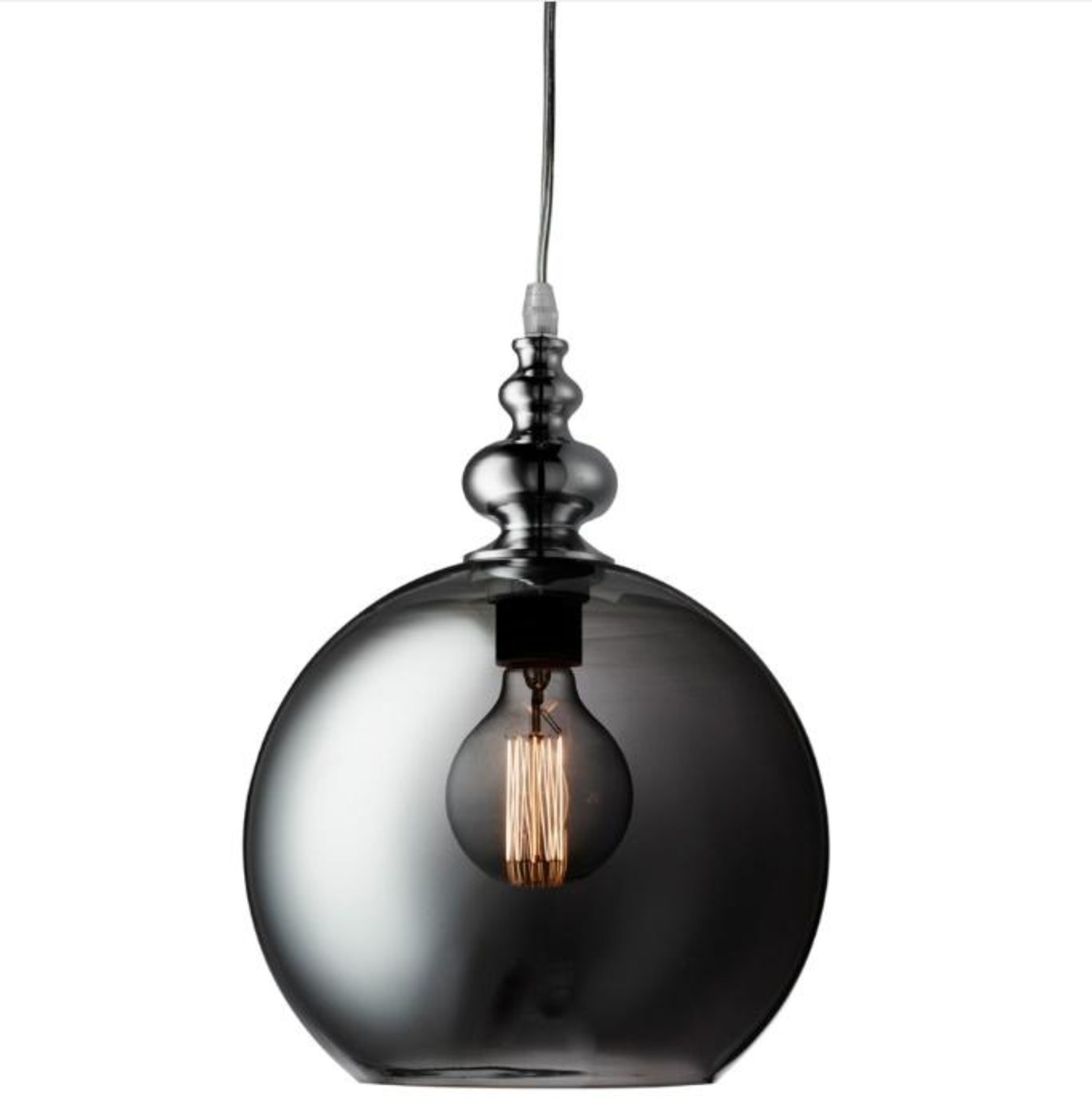 2 x Indiana Chrome Globe Pendant Light With Smokey Glass Glade - Ex Display Stock - CL323 - Ref: 202