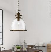 1 x Large 1-Light Industrial Pendant With A Painted Antique Brass Finish, With Clear Glass