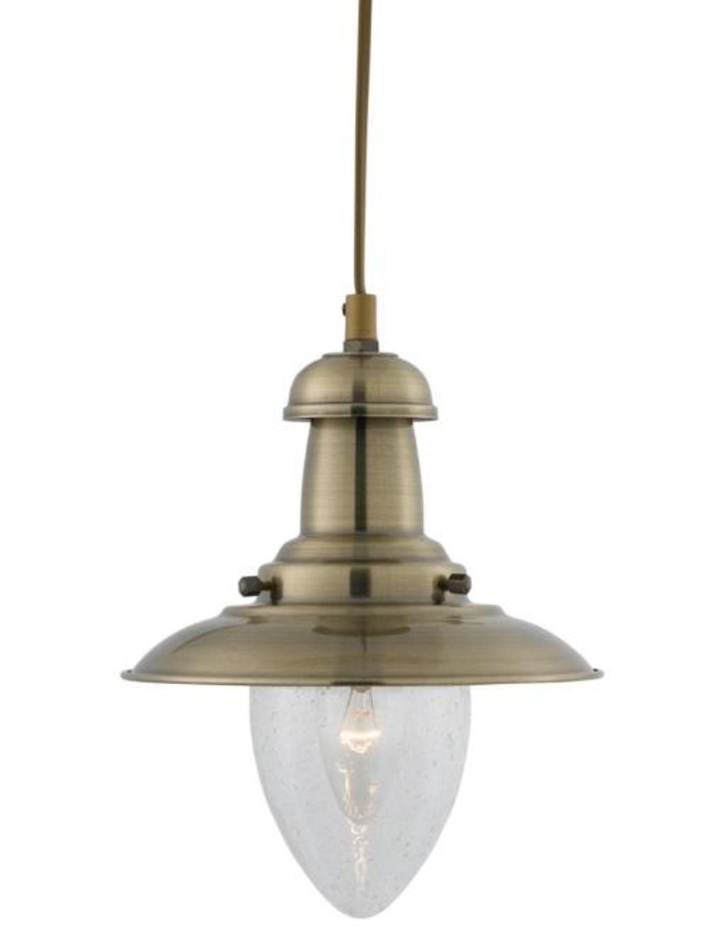 A Pair Of Fisherman Pendant Light Fittings With Oval Seeded Glass Shades - Antique Brass Finish - Ne - Image 2 of 2