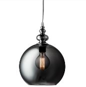 2 x Indiana Chrome Globe Pendant Light With Smokey Glass Glade - Brand New