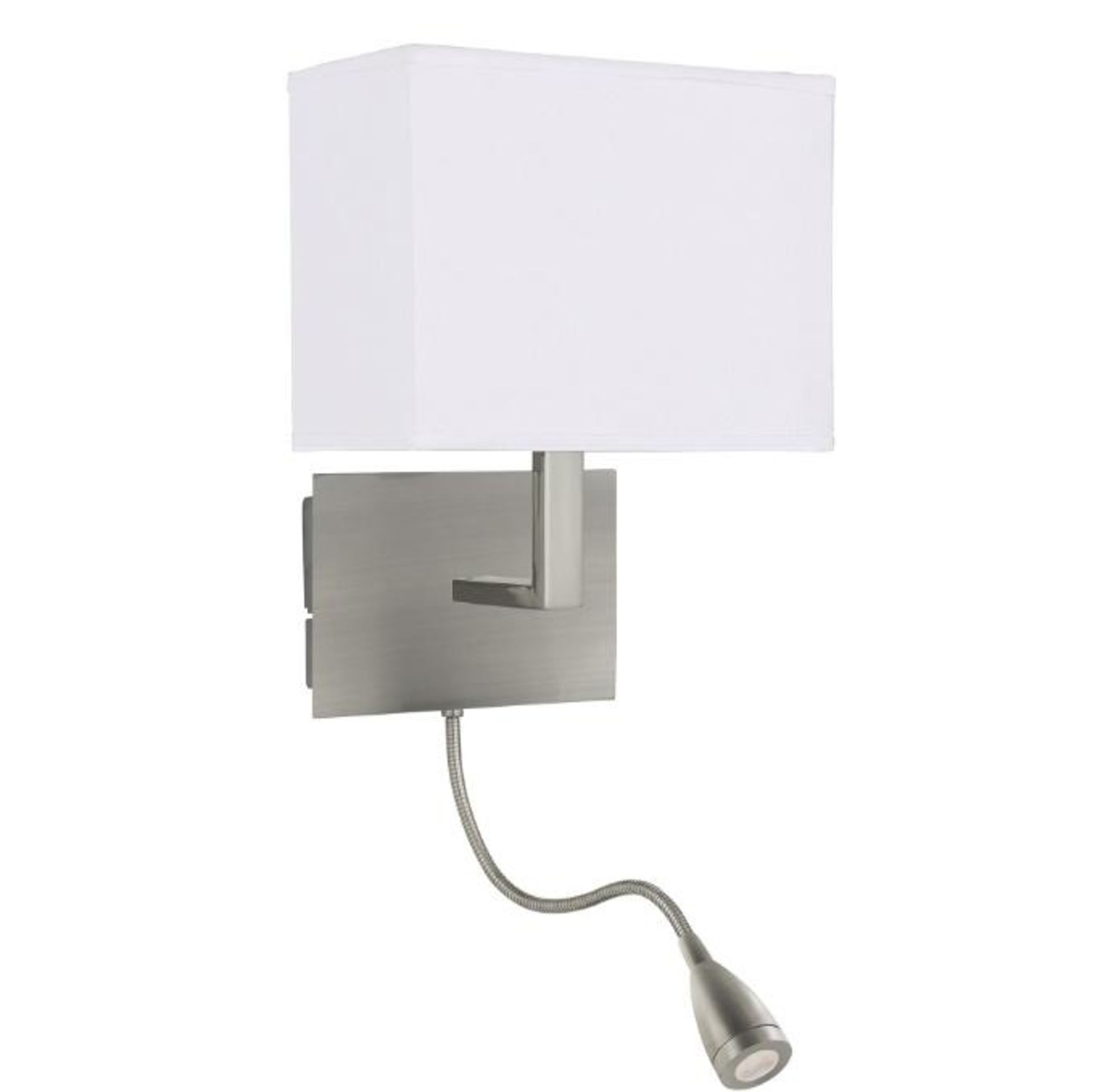 1 x Oblong Satin Silver Wall Light White Shade LED Flexi-arm, Switched - Ex Display Stock - CL323 -