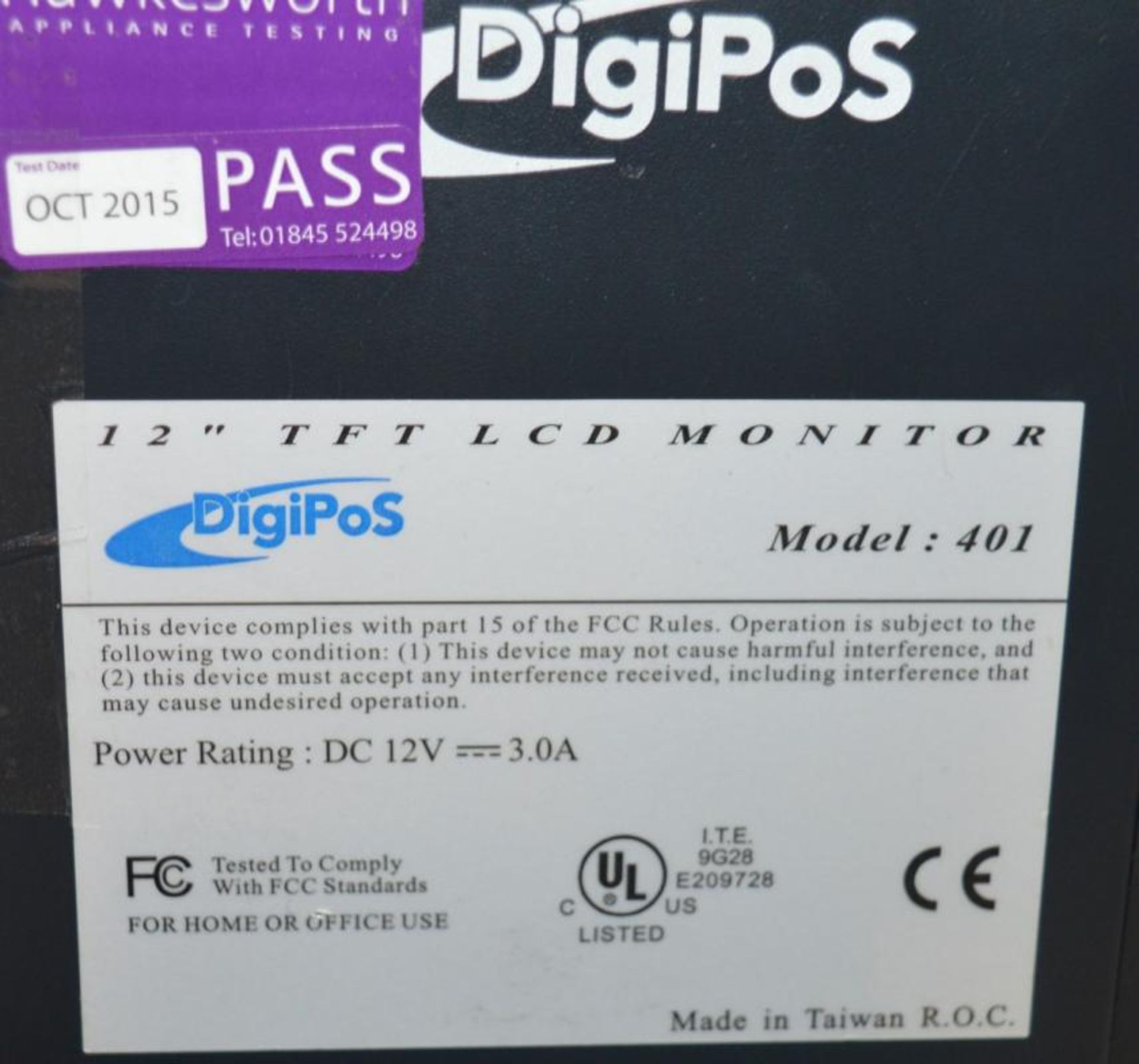 1 x Digipos 12 Inch TFT LCD Monitor - Model 401 - CL285 - Ref J730 - Location: Altrincham WA14 - Image 2 of 2