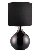 1 x Table Lamp - Black Glass Base - Drum Shade  - Brand New Boxed Stock