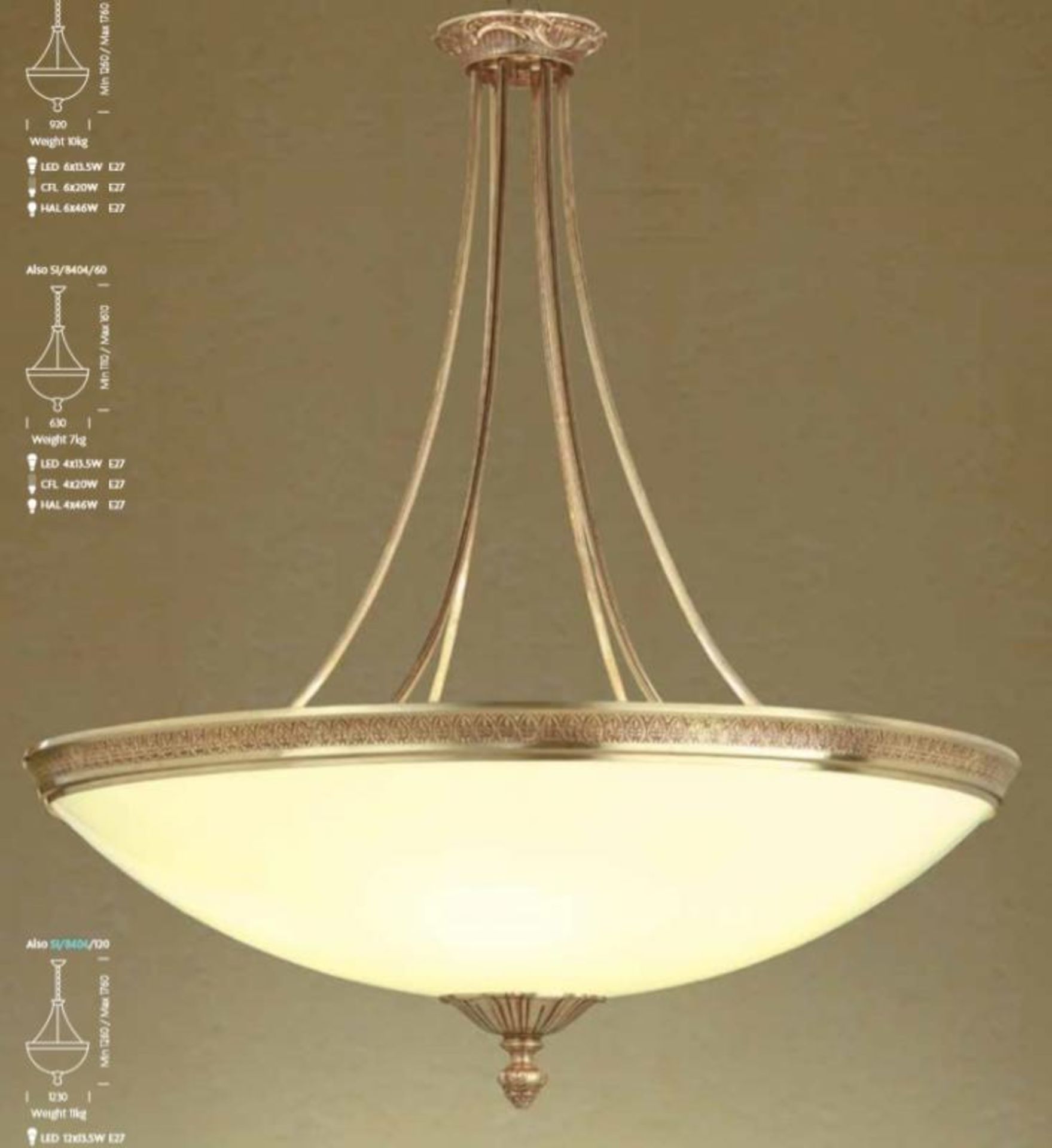 1 x Chelsom Siena Light Hanging Solid Brass With Ivory Opaque Acrylic Bowl (SI/8404/60) - New/Unuse