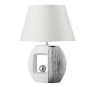 2 x Searchlight 3235WH WINDOW Stripe White/Silver Effect Oval Ceramic Table Lamp