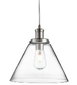 1 x Pyramid Chrome Pendant Light With Clear Glass Shade - New Boxed Stock - CL323 - Ref: 3228CC / Pa