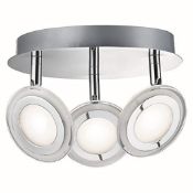 1 x Frenzy Chrome Triple Light Plate Spotlight With 3 x Round LED Lights & Frosted Glass - New Boxed